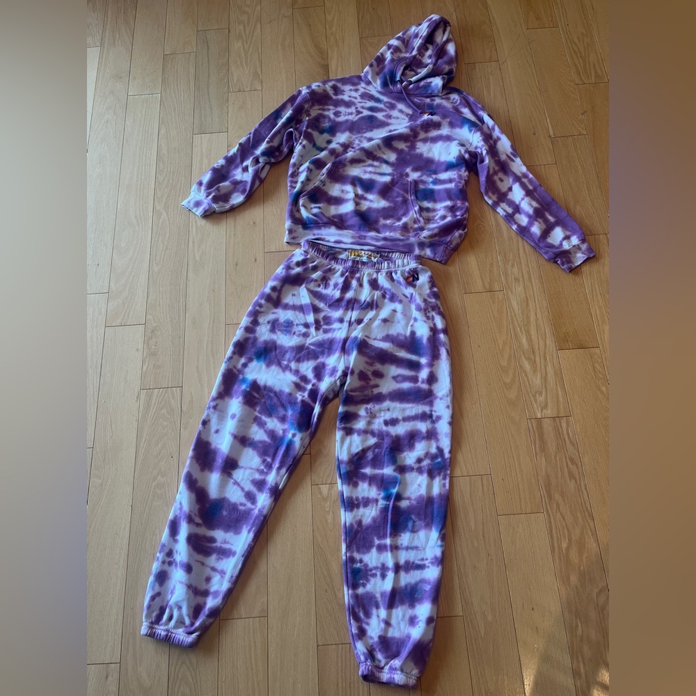 Aviator Nation Purple and Blue Tie-Dye Comfy Hoodie Set